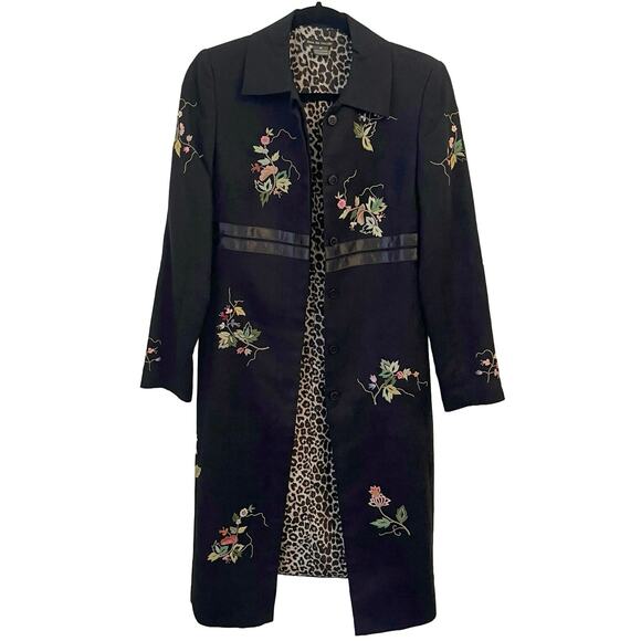 Anna Bui Gallery Floral Embroidered Coat Womens XS Black Suede Evening Formal - Picture 2 of 16